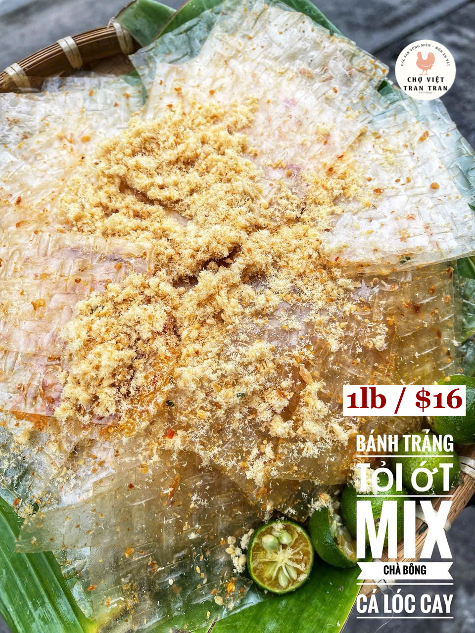 Bánh tráng tỏi ớt chà bông cá lóc