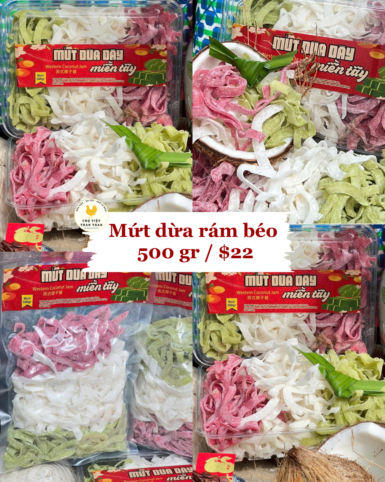 Mứt dừa sợi rám béo