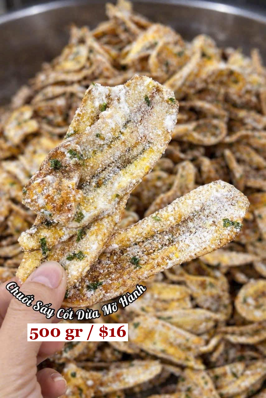 Chuối sấy dừa mỡ hành ( giòn )