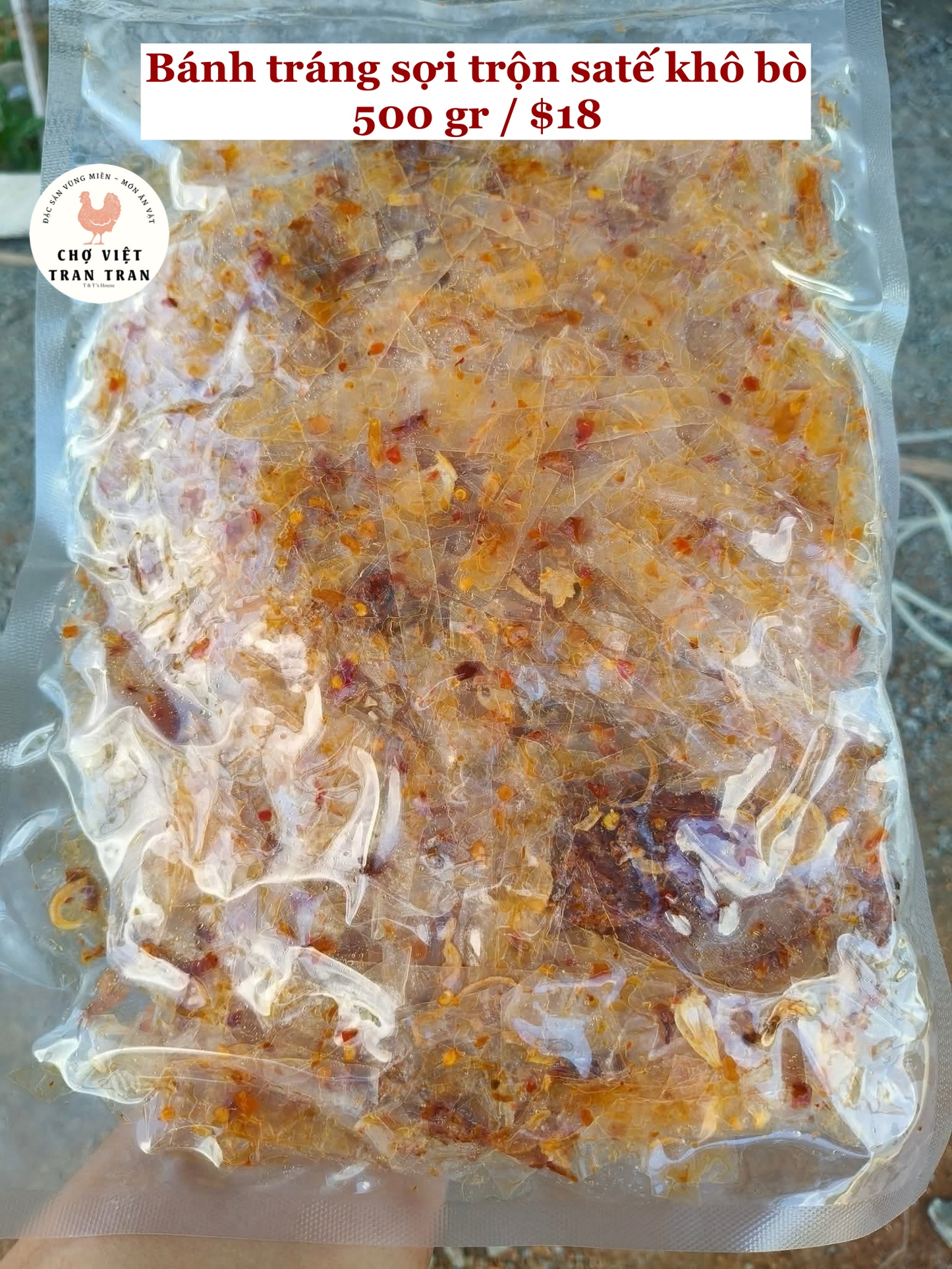 Bánh tráng sợi trộng satế khô bò