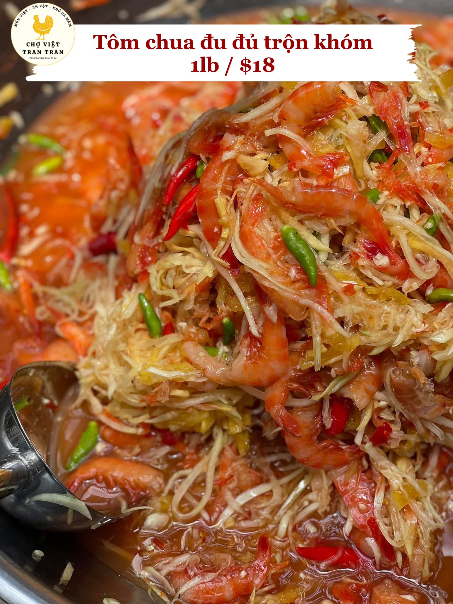 Tôm chua đu đủ trộn khóm