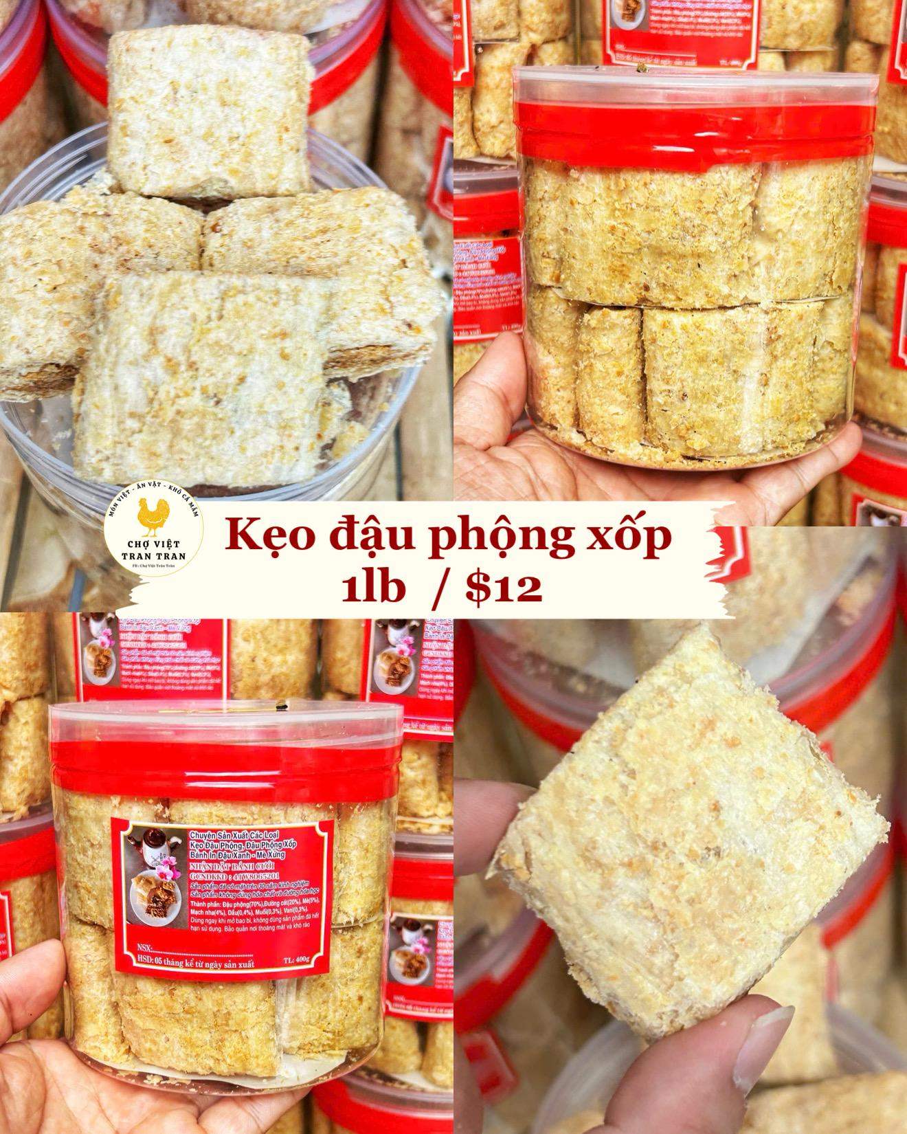 Kẹo đậu phộng xốp cán