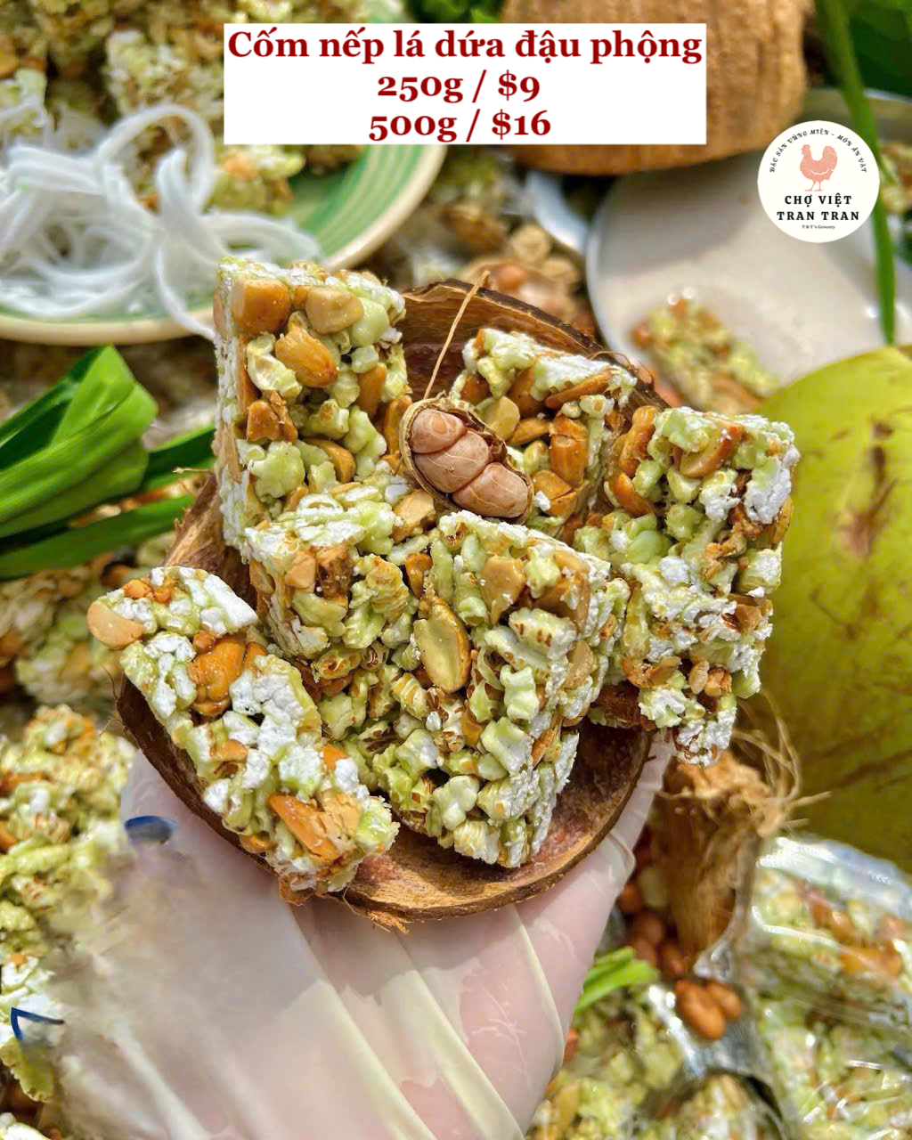 Cốm lá dứa đậu phộng